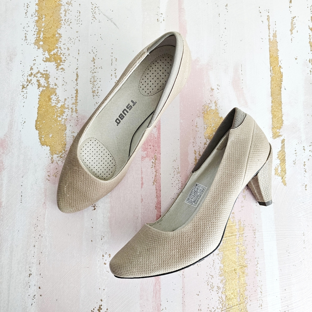 Tsubo Fayth Putty Genuine Leather Heels Comfort Pumps Slip On Women's 6.5